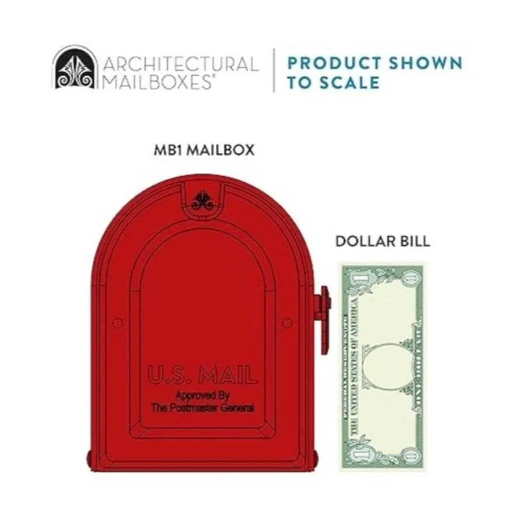 Architectural Mailboxes 7600R MB1 Post Mount Mailbox - Red with Silver Flag -...